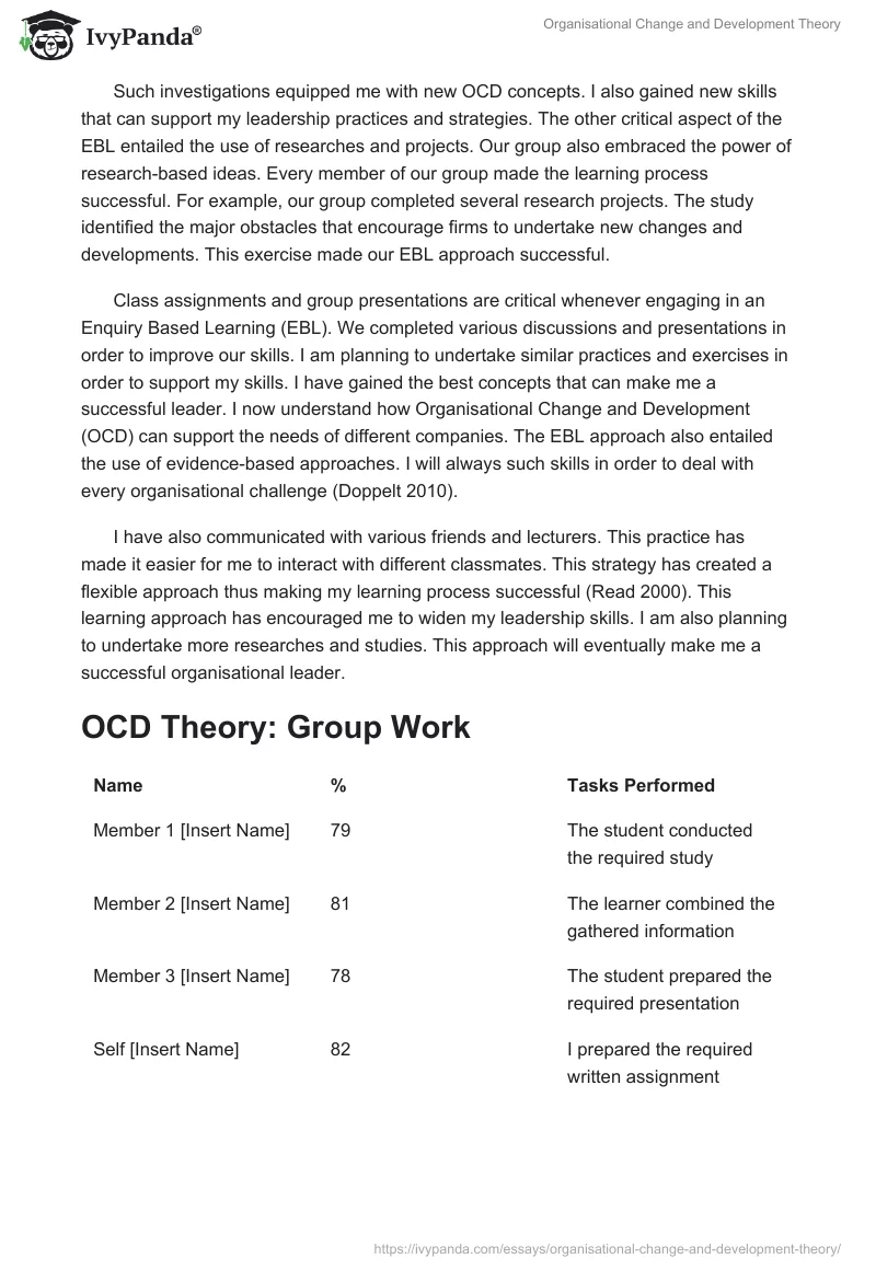 Organisational Change and Development Theory. Page 3
