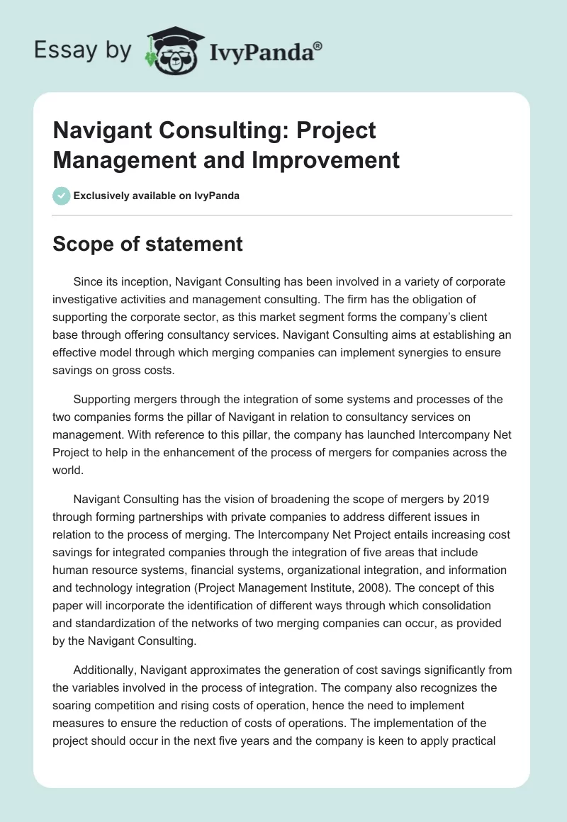 Navigant Consulting: Project Management and Improvement. Page 1