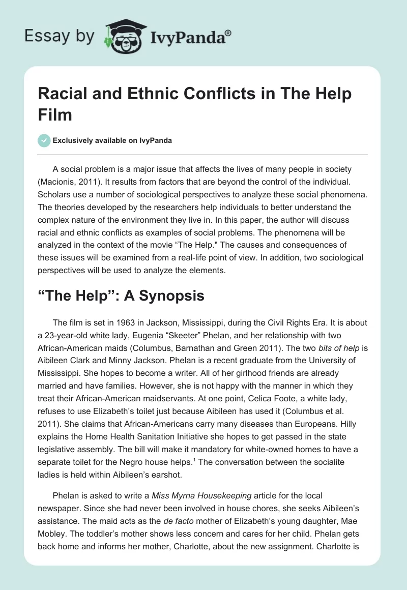 Racial and Ethnic Conflicts in "The Help" Film. Page 1