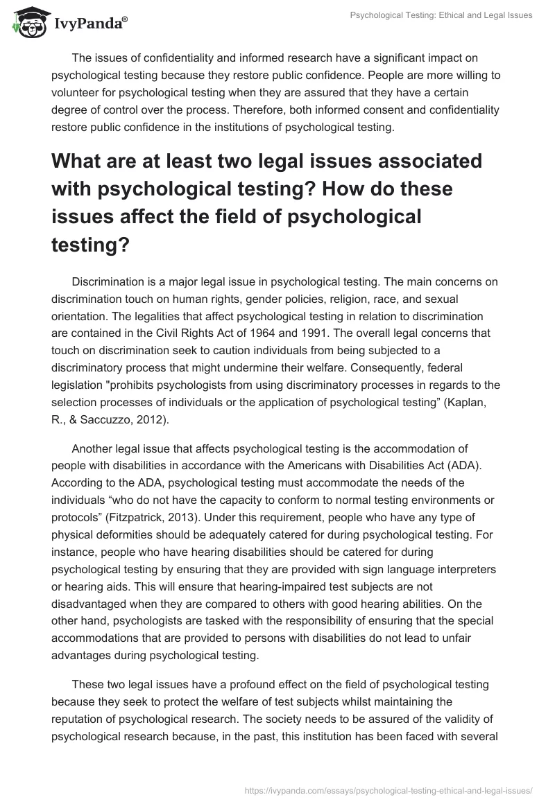 Psychological Testing: Ethical and Legal Issues. Page 2
