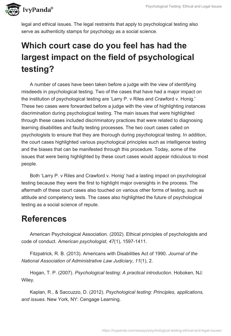 Psychological Testing: Ethical and Legal Issues. Page 3