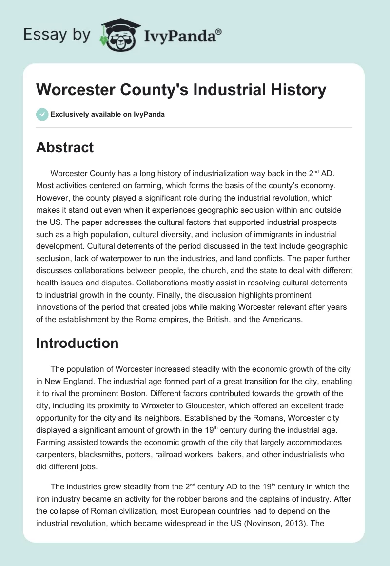 Worcester County's Industrial History. Page 1