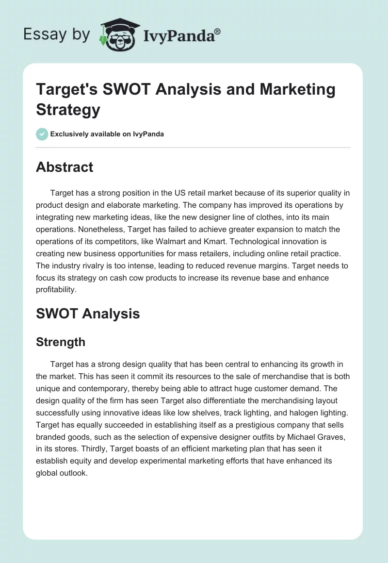 Target's SWOT Analysis and Marketing Strategy. Page 1