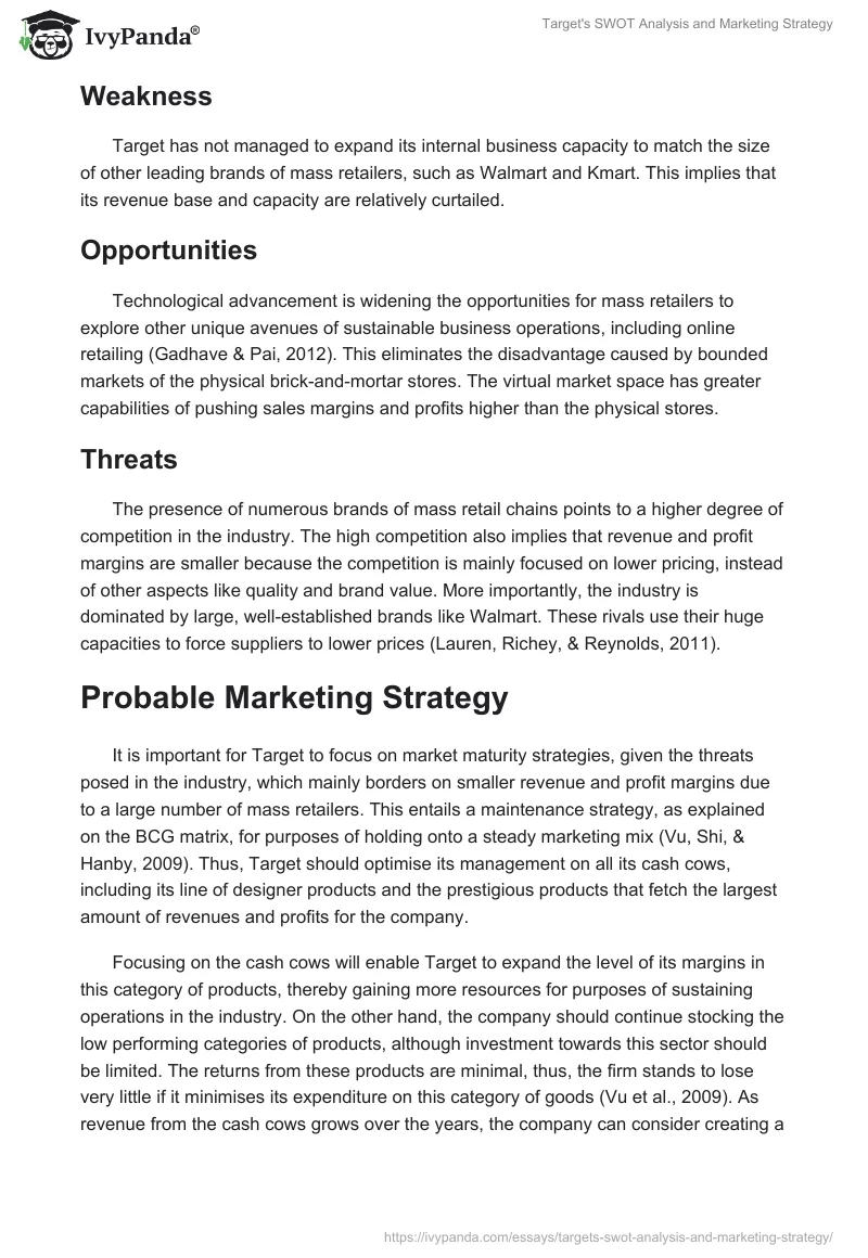Target's SWOT Analysis and Marketing Strategy. Page 2