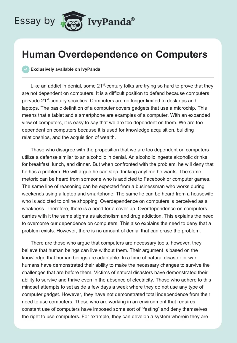 Human Overdependence on Computers. Page 1