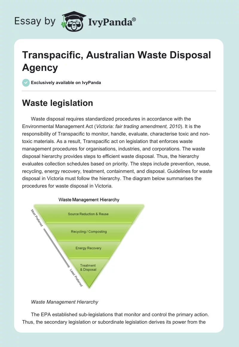 Transpacific, Australian Waste Disposal Agency. Page 1