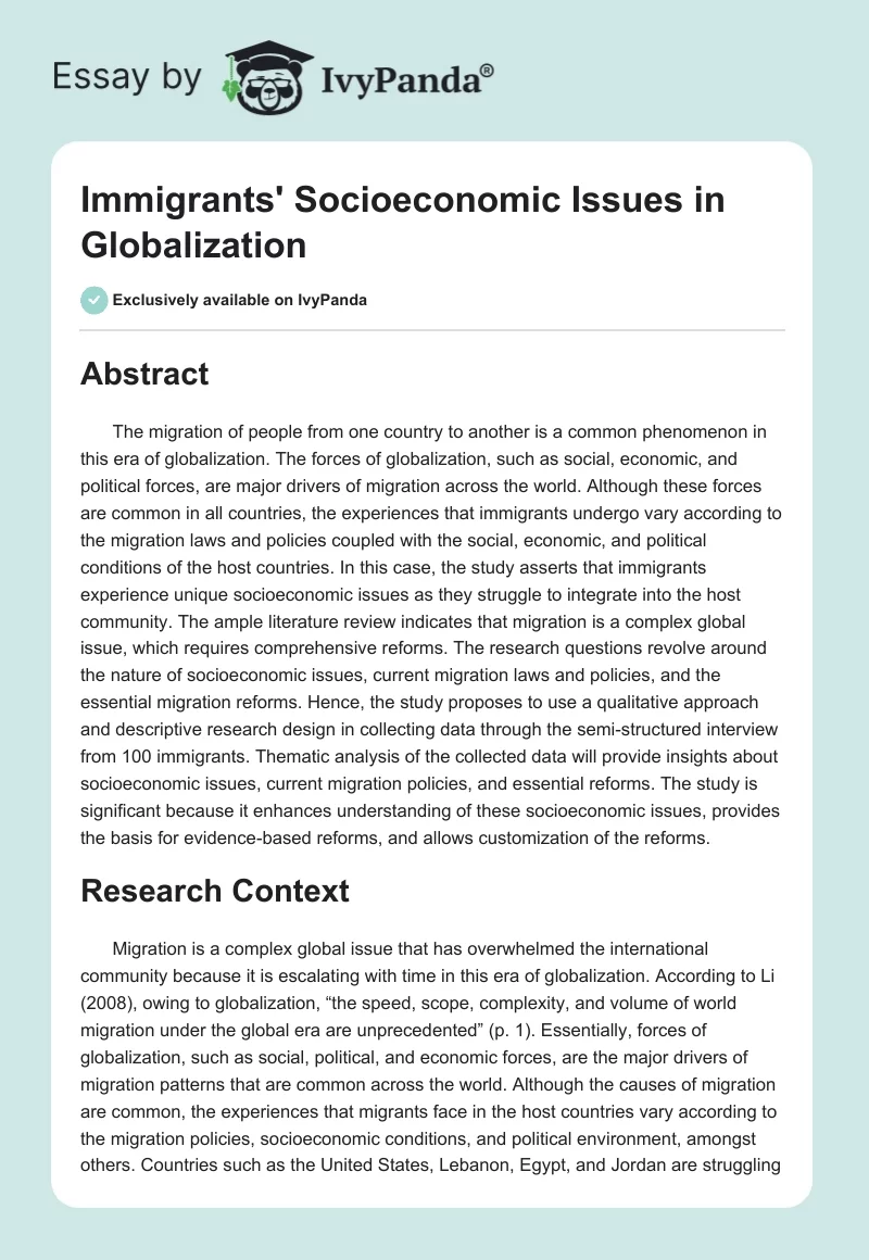 Immigrants' Socioeconomic Issues in Globalization. Page 1