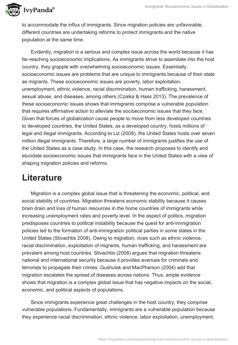 Immigrants' Socioeconomic Issues in Globalization. Page 2