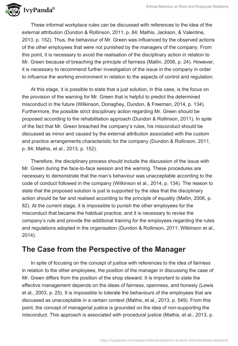 Ethical Behavior at Work and Employee Relations. Page 2
