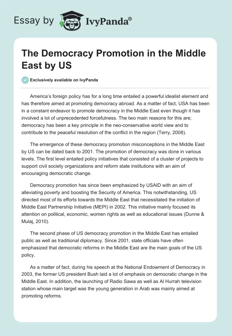 The Democracy Promotion in the Middle East by US. Page 1
