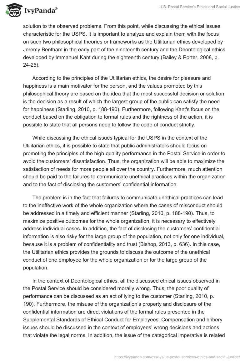 U.S. Postal Service's Ethics and Social Justice. Page 2