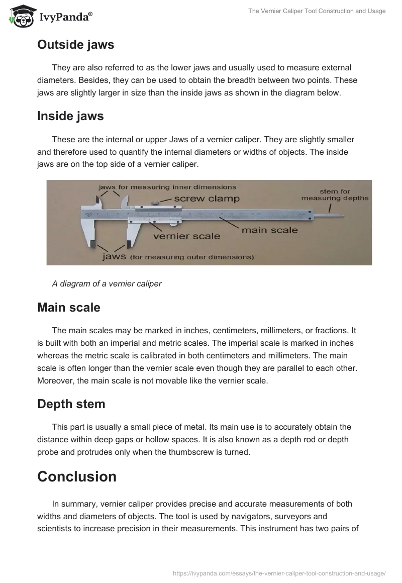 The Vernier Caliper Tool Construction and Usage. Page 2