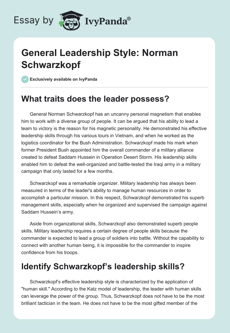 General Leadership Style: Norman Schwarzkopf. Page 1