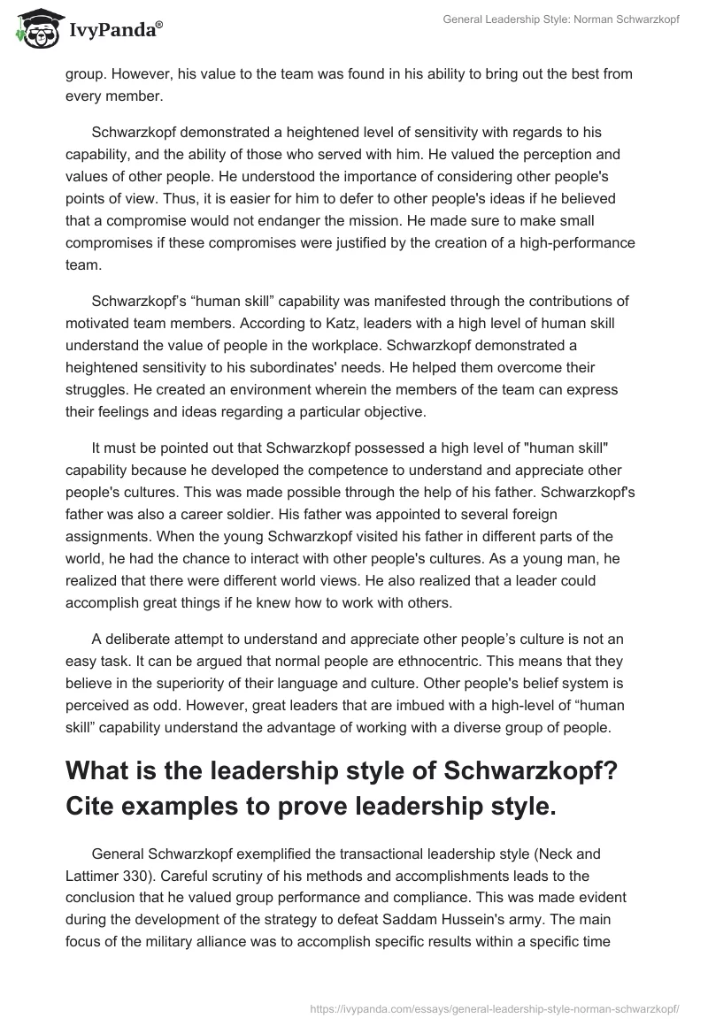 General Leadership Style: Norman Schwarzkopf. Page 2