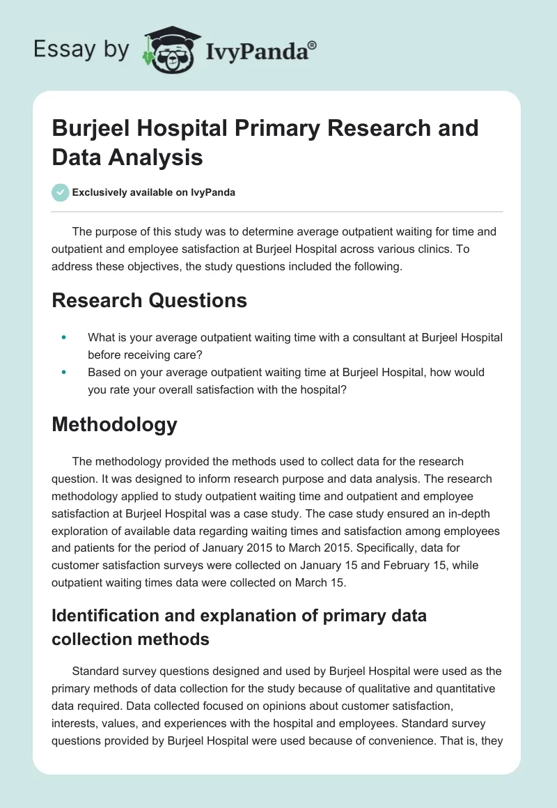 Burjeel Hospital Primary Research and Data Analysis. Page 1