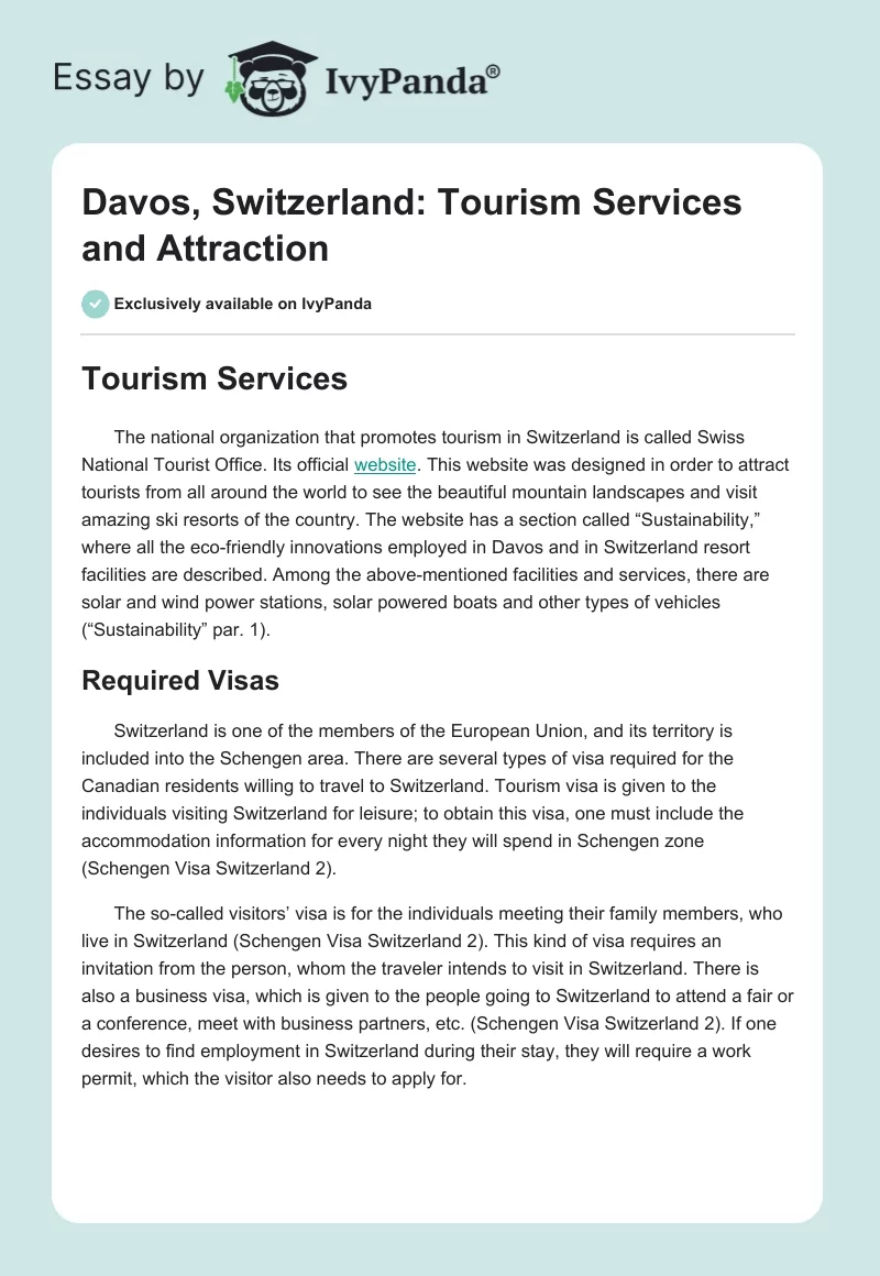 Davos, Switzerland: Tourism Services and Attraction. Page 1