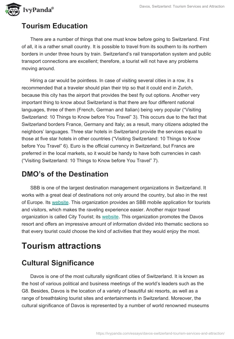 Davos, Switzerland: Tourism Services and Attraction. Page 2
