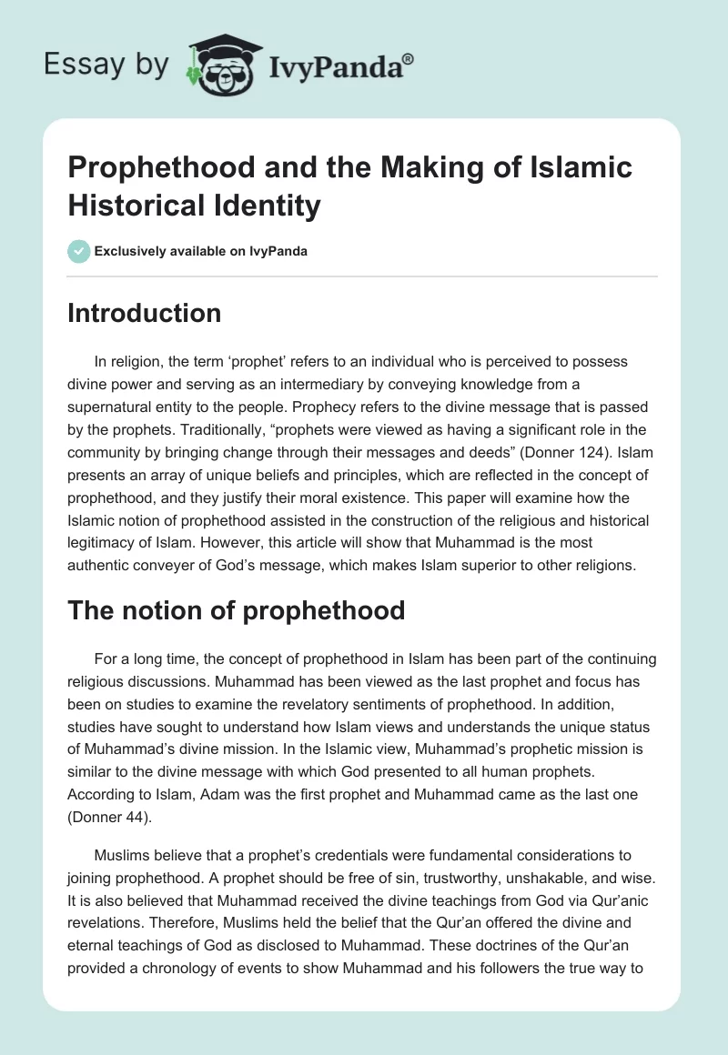 Prophethood and the Making of Islamic Historical Identity. Page 1