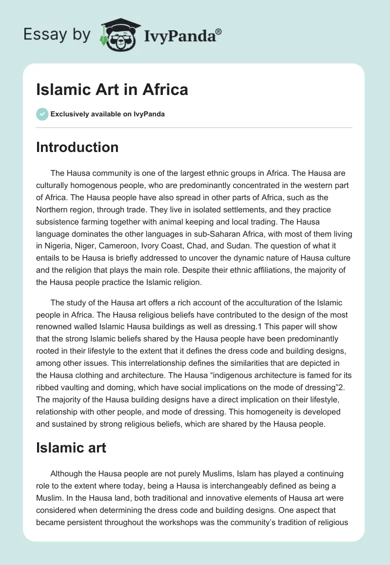 Islamic Art in Africa. Page 1