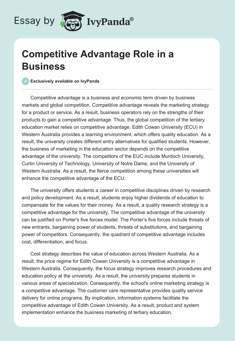 Competitive Advantage Role in a Business. Page 1