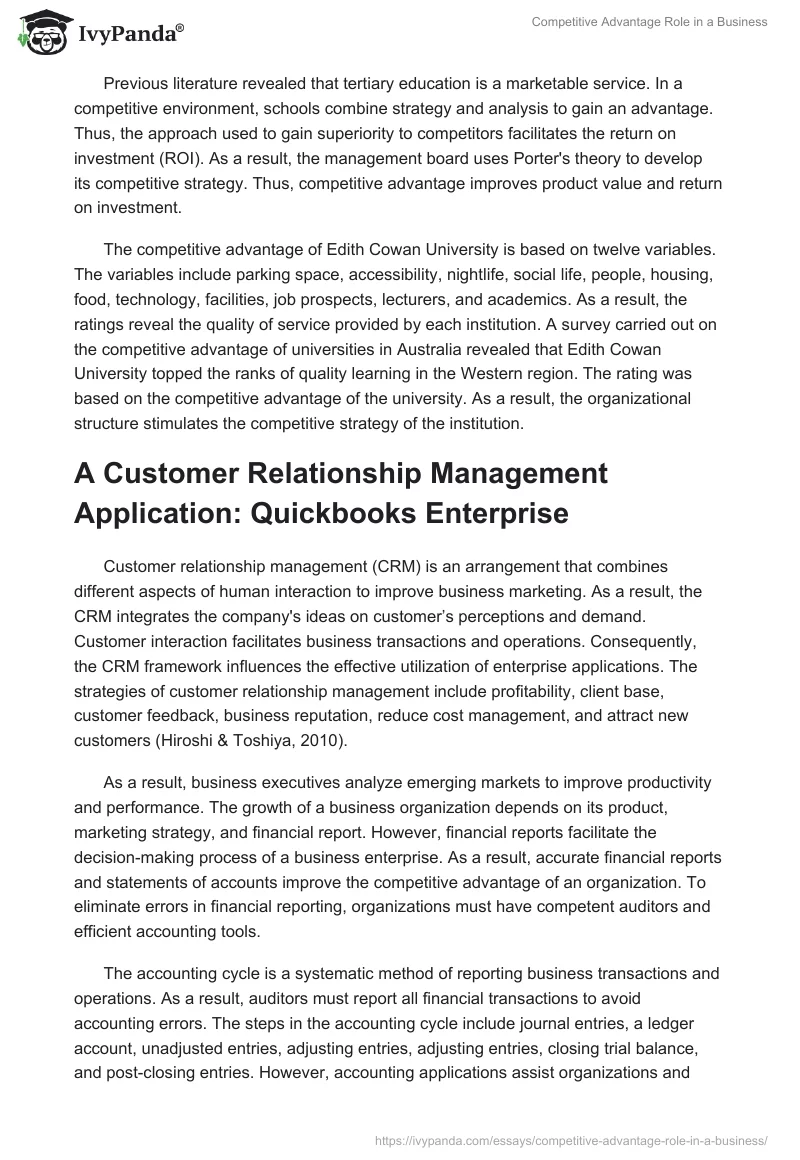 Competitive Advantage Role in a Business. Page 2