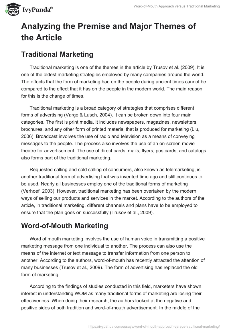 Word-of-Mouth Approach versus Traditional Marketing. Page 2