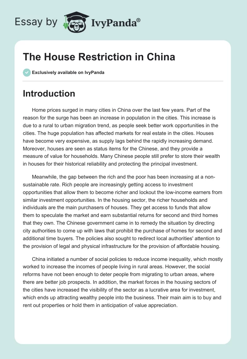 The House Restriction in China. Page 1