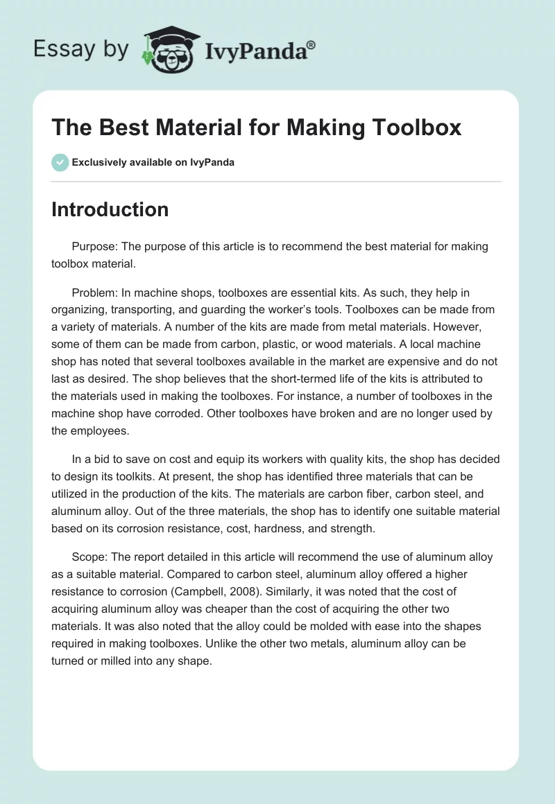 The Best Material for Making Toolbox. Page 1