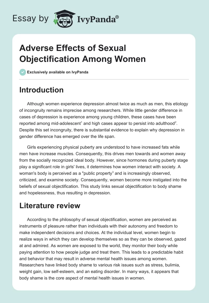 Adverse Effects of Sexual Objectification Among Women. Page 1
