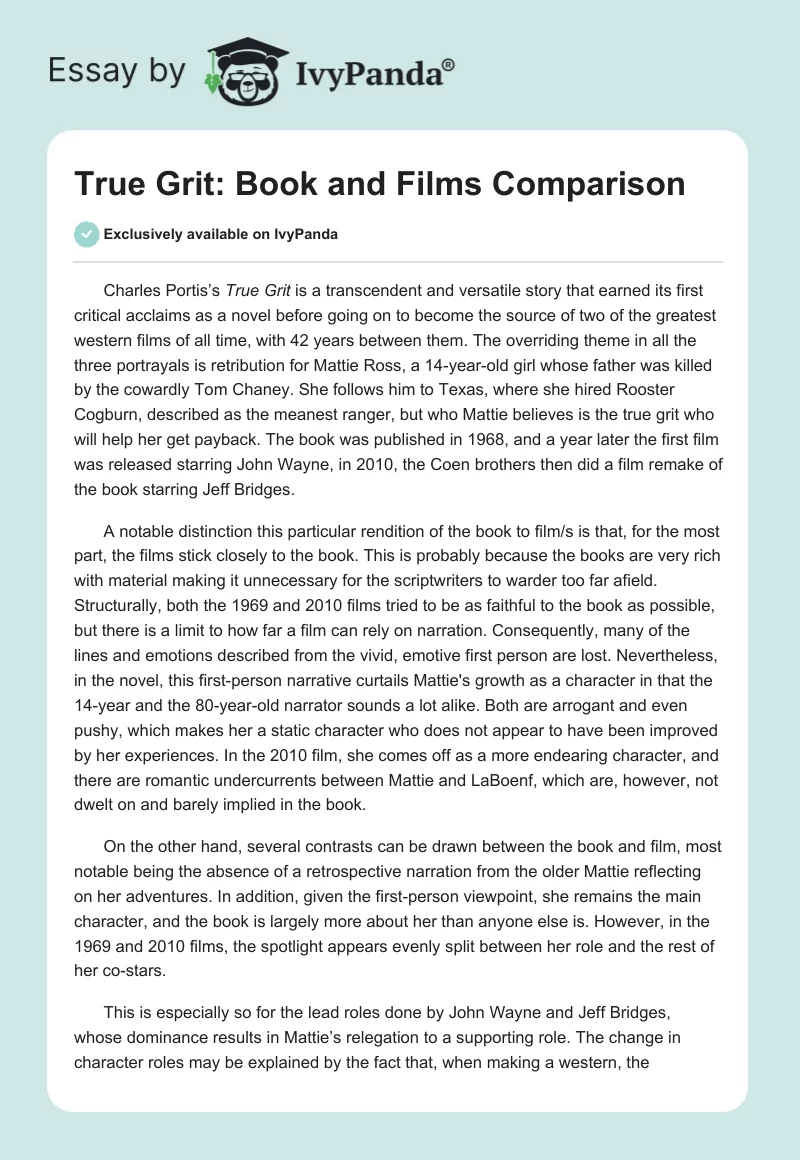 "True Grit": Book and Films Comparison. Page 1