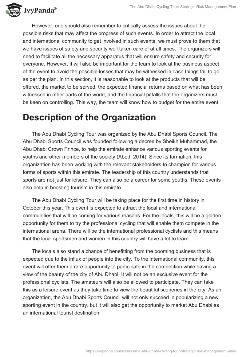 The Abu Dhabi Cycling Tour: Strategic Risk Management Plan. Page 2