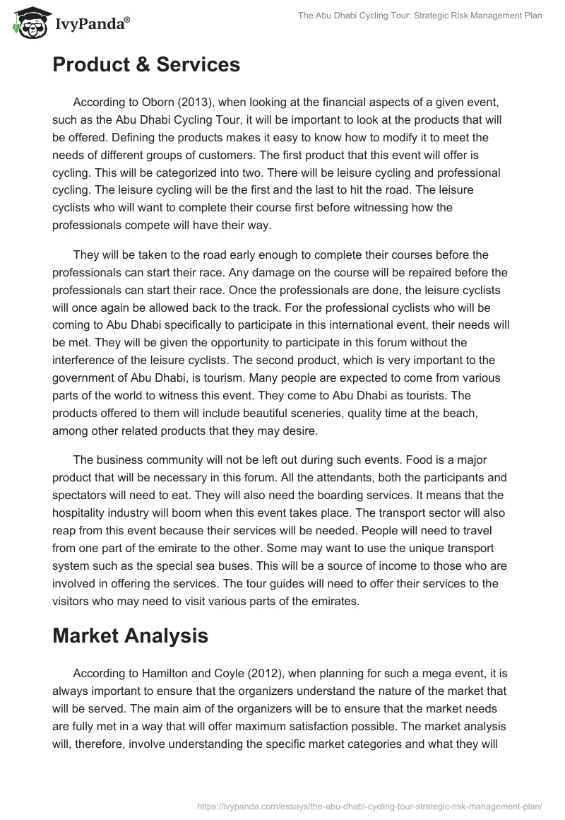 The Abu Dhabi Cycling Tour: Strategic Risk Management Plan. Page 3