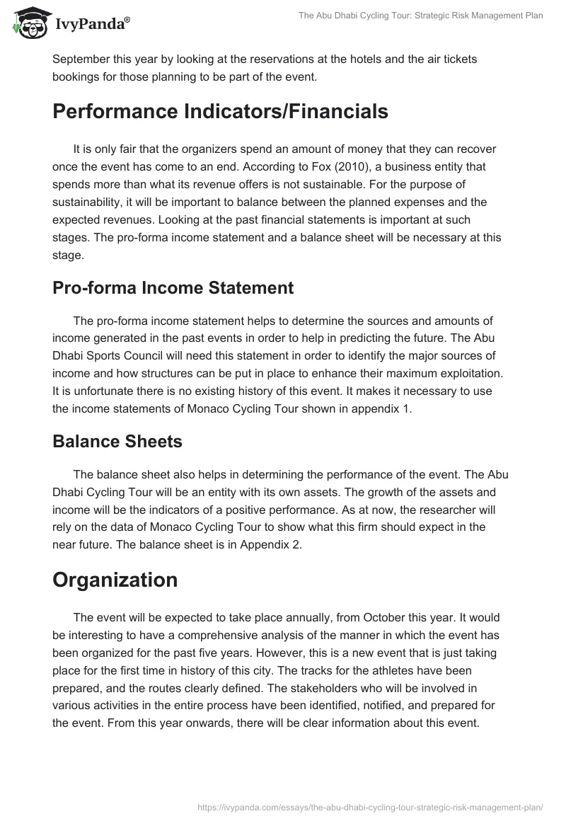 The Abu Dhabi Cycling Tour: Strategic Risk Management Plan. Page 5