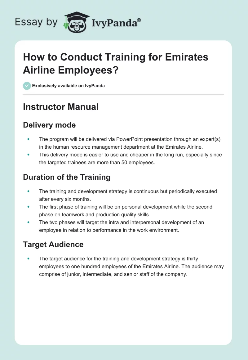 How to Conduct Training for Emirates Airline Employees?. Page 1