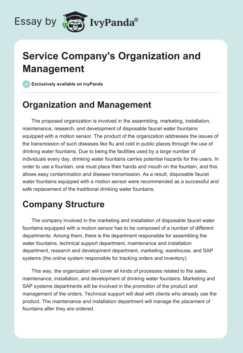 Service Company's Organization and Management. Page 1
