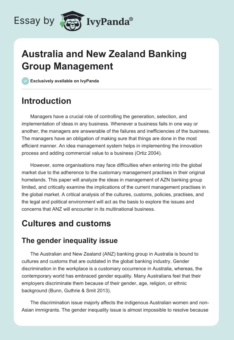 Australia and New Zealand Banking Group Management. Page 1