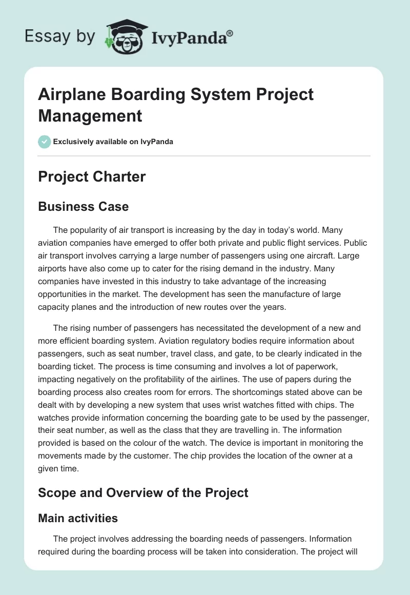 Airplane Boarding System Project Management. Page 1