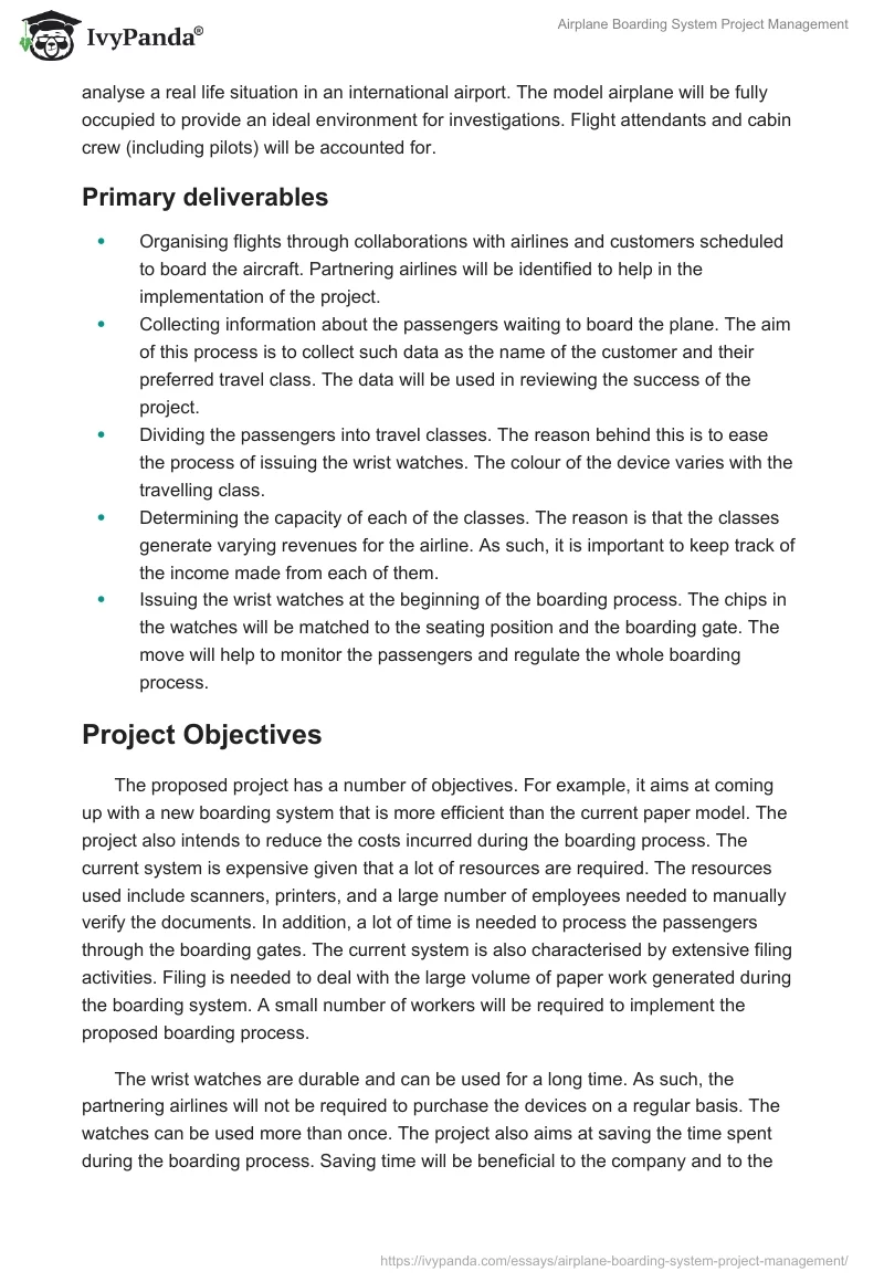 Airplane Boarding System Project Management. Page 2