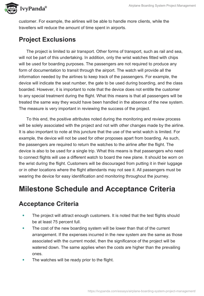 Airplane Boarding System Project Management. Page 3