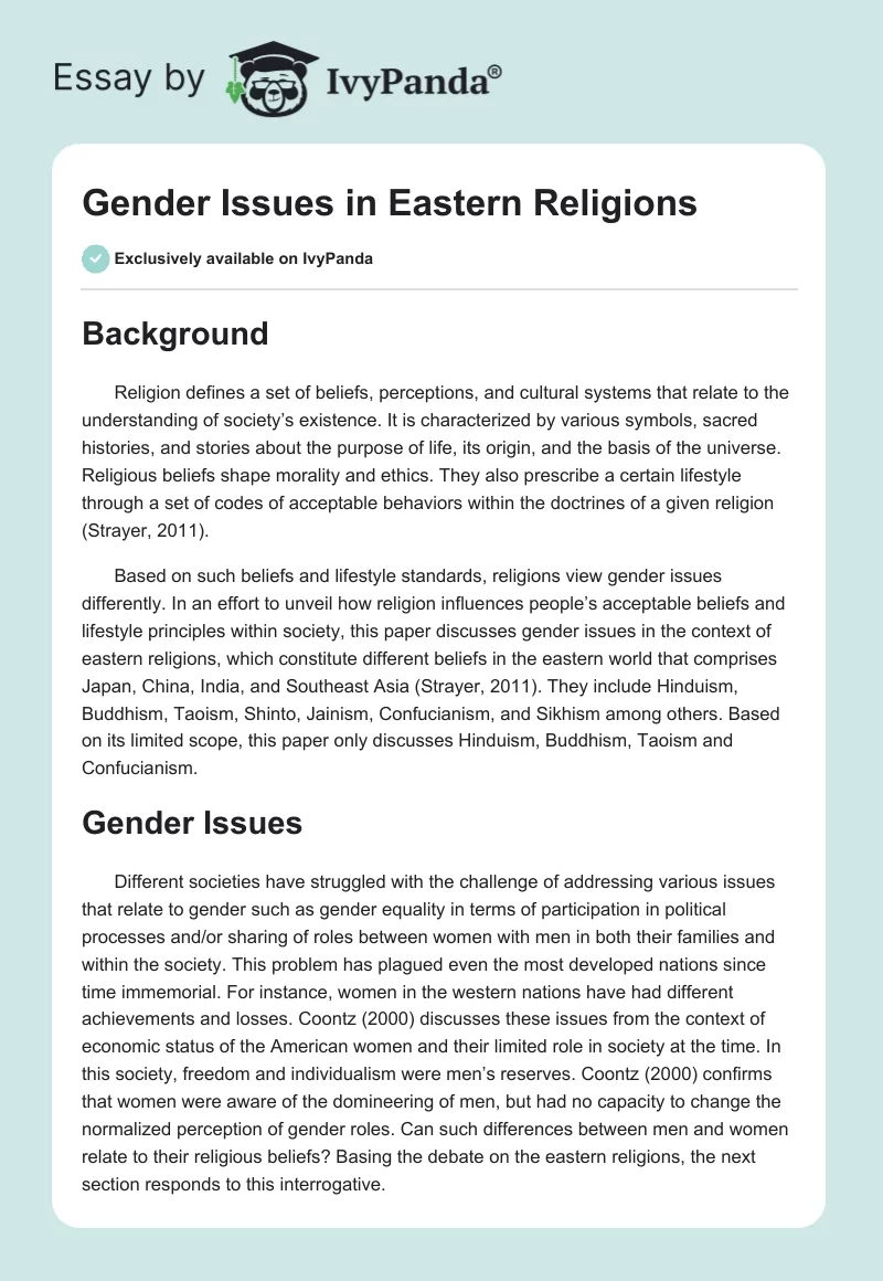 Gender Issues in Eastern Religions. Page 1