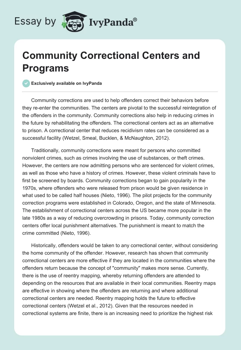 Community Correctional Centers and Programs. Page 1
