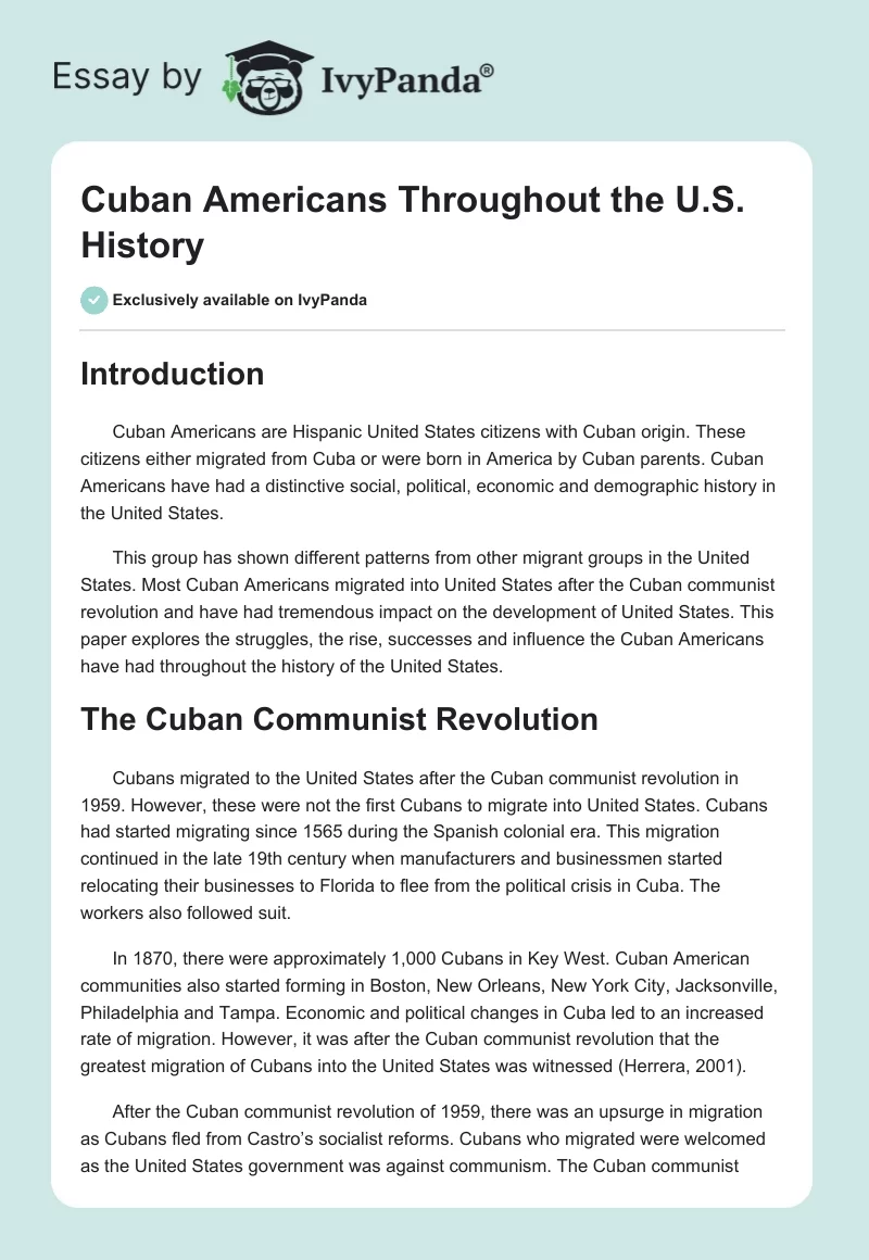 Cuban Americans Throughout the U.S. History. Page 1