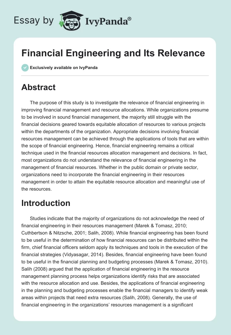 Financial Engineering and Its Relevance. Page 1