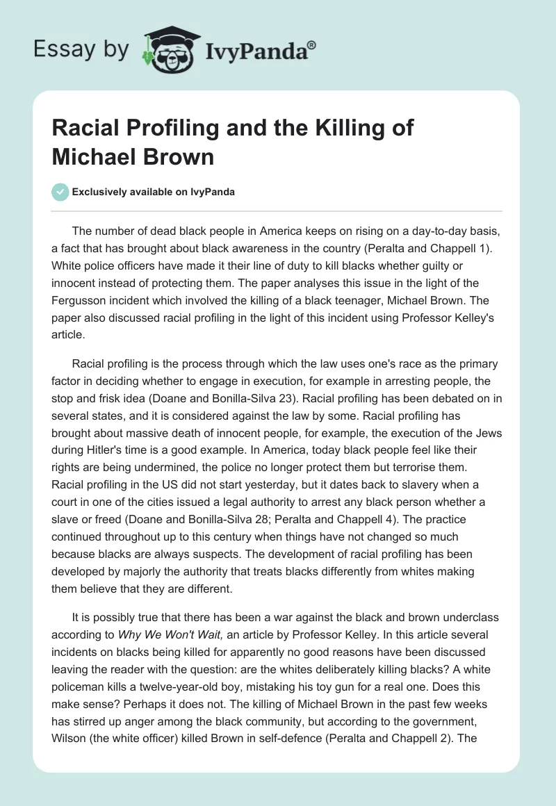 Racial Profiling and the Killing of Michael Brown. Page 1
