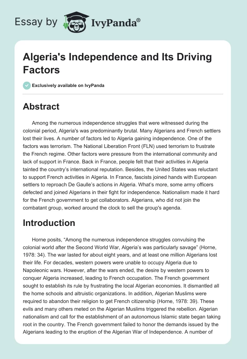Algeria's Independence and Its Driving Factors. Page 1
