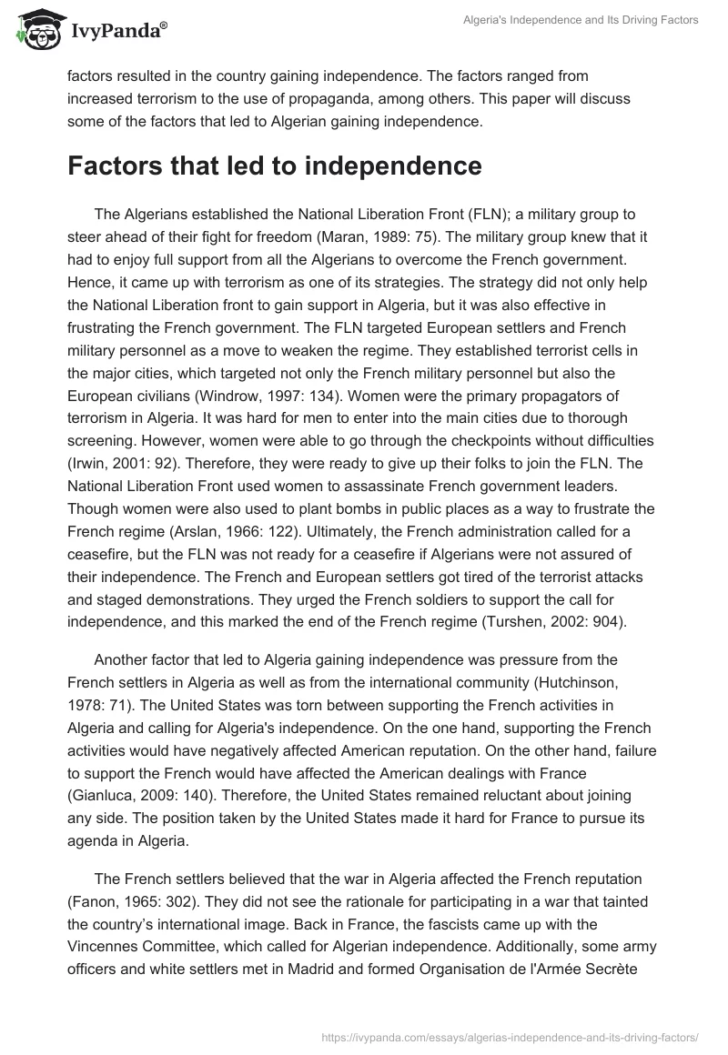 Algeria's Independence and Its Driving Factors. Page 2