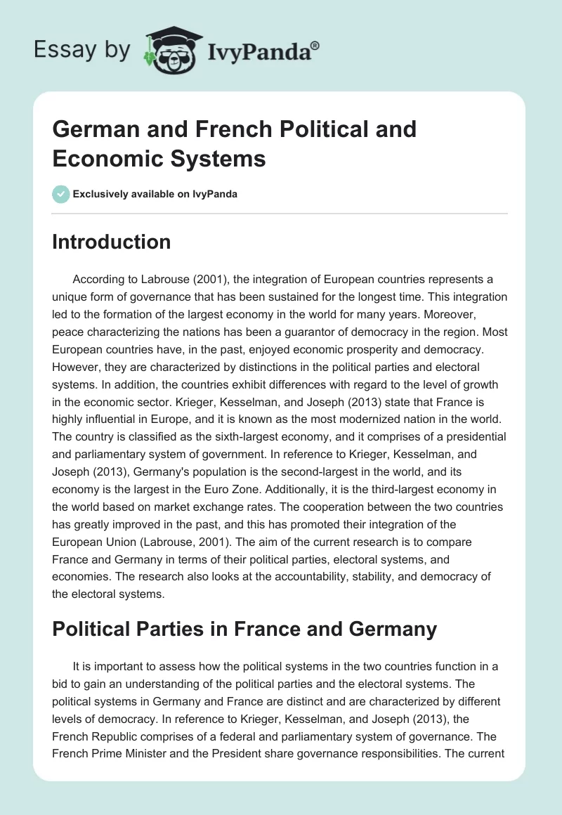 German and French Political and Economic Systems. Page 1