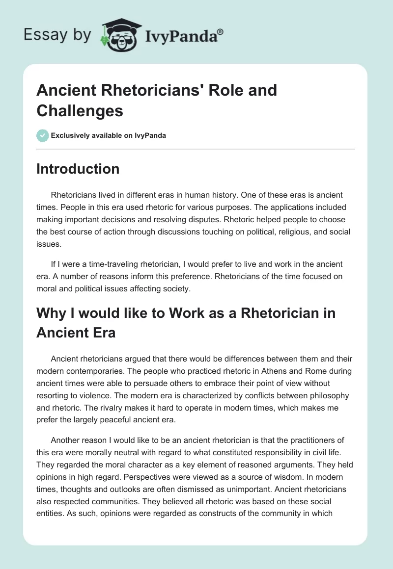 Ancient Rhetoricians' Role and Challenges. Page 1