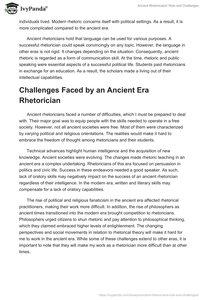 Ancient Rhetoricians' Role and Challenges. Page 2