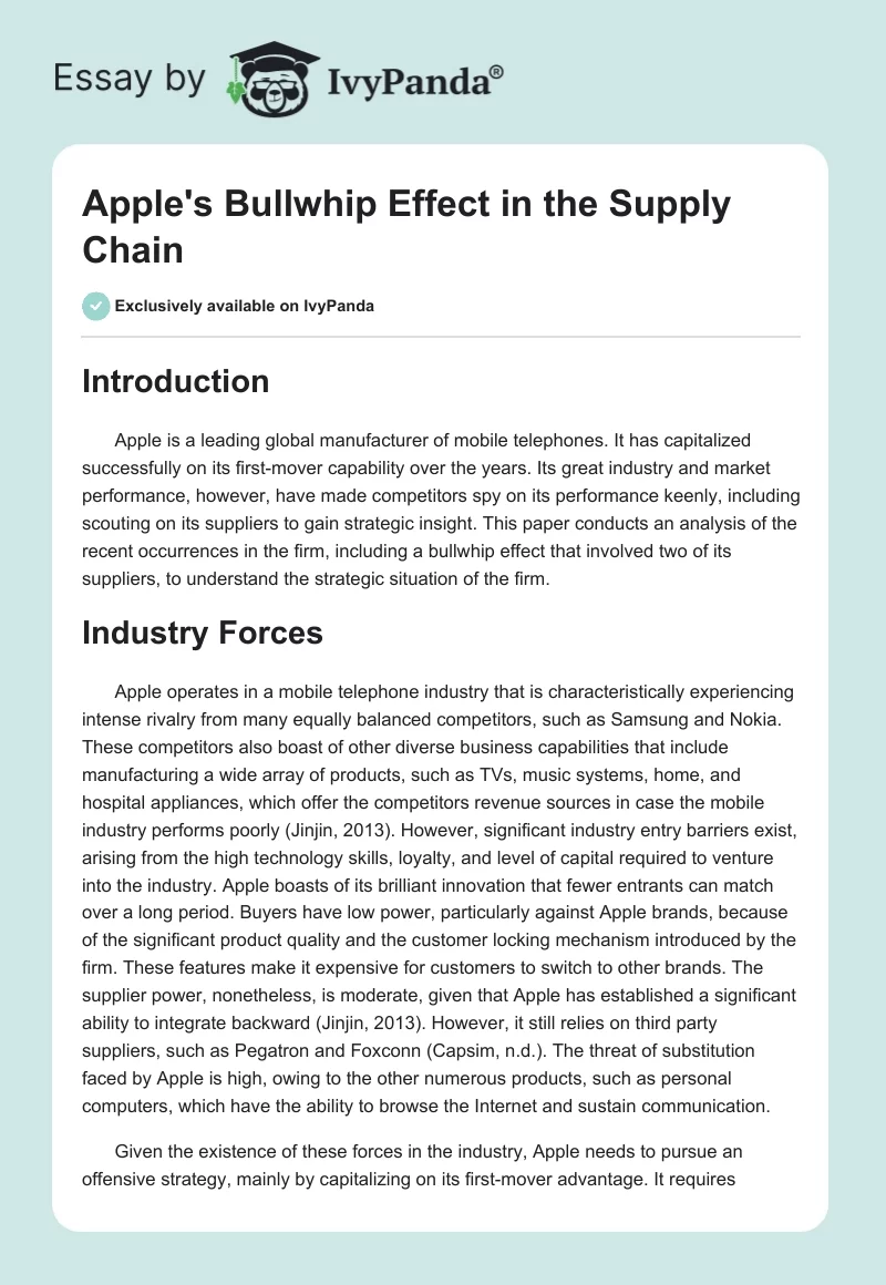 Apple's Bullwhip Effect in the Supply Chain. Page 1